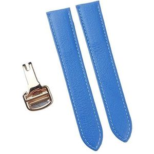 YingYou Handgemaakte Geitenleer Snelsluiting Lederen Band Compatibel Met Cartier Tank London Heren Dameshorloge(Water demon bluegold,16)