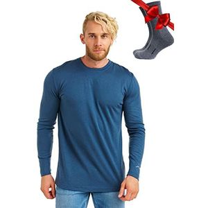 Merino.tech Merino Long Sleeve Men - Merino Thermo Ondergoed – Warm, Ademend & Comfortabel voor Outdoor Activiteiten (Large, 165 Denim Blue)