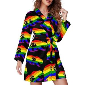 Gay Bear Pride - LGBT vlag beer poot vrouwen badjas sjaal kraag loungewear spa badjas lange mouw pyjama M