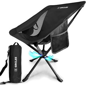 SIRCLES Draaibare draagbare stoel zwart - kleine compacte opvouwbare klapstoel voor volwassenen die in 8 seconden worden geïnstalleerd, lichtgewicht outdoor rugzakstoel voor kamperen, reizen, wandelen