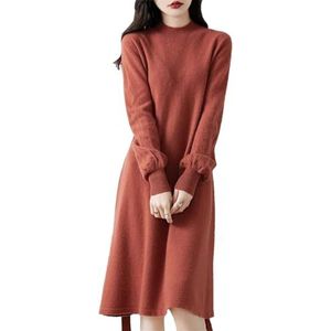 Pegsmio Vrouwen Winter Kasjmier Jurken Wol Gebreide O-hals Trui Lange Mouw Knitwear Rokken, Beige, M