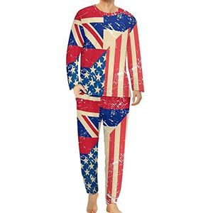 Amerikaanse en Hawaii retro vlag comfortabele heren pyjama set ronde hals lange mouwen loungewear met zakken 6XL