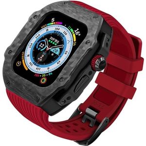 OFWAX Koolstofvezel Horloge Case Fluor Rubber Strap, Voor Apple Watch Ultra 8 7 6 5 4 SE, Sport Horloge Case Rubber Band Mod Kit, Voor Iwatch Series 44mm 45mm Vervanging Accessoires, 44mm, agaat