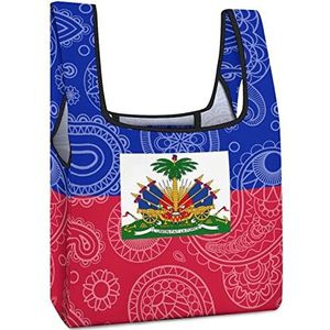 Haïti Paisley vlag herbruikbare boodschappentassen opvouwbare boodschappentassen grote opvouwbare draagtas met lange handgrepen