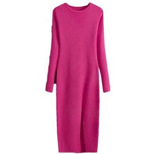 Dvbfufv Vrouwen Winter Lange Mouw Pullover Midi Jurk Dikke Warme Slanke Feestjurk Vrouwen O Hals Gebreide Trui Jurken, rozerood, S