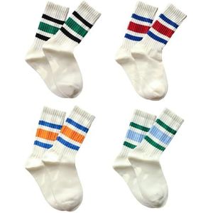 CWPFVQA 4 paar gestreepte sokken voor dames, gestreepte sokken, retro gestreepte sportsokken, werkkleding, katoenen sokken, casual katoenen sokken