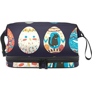 Dubbele Laag Cosmetische Tas Creatieve Paasei Ontwerpen Collectie Draagbare Make-up Tas Travel Organizer Pouch voor Vrouwen Meisjes Toiletartikelen Tassen, Meerkleurig, 27x15x14 cm/10.6x5.9x5.5 in, Make-up zakje