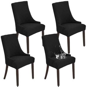 Eetkamerstoelhoes, eetkamerstoelhoezen, Stretch Wingback stoelhoes hoes afneembare eetkamerstoelhoezen wasbaar for banketdecoratie-taupe-set van 6(Color:Schwarz)