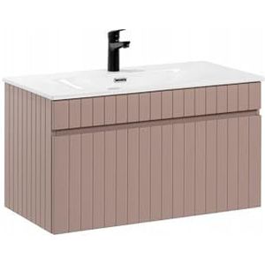 Muebles Slavic Badkamerkast Opgeschort Set met Wastafel Lade Frees Roze 80cm, moderne badkamer meubel unit