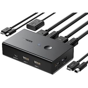 UGREEN HDMI 2.0 KVM Switch 2 PC 1 Monitor USB 2 PC 4K@60Hz HDMI Switch met desktopbediening voor 2 PC's die 1 HDMI Monitor delen en 4 USB-poorten voor toetsenbord, webcam, USB Mic enz