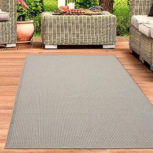 CARPETIA Modern outdoortapijt, weerbestendig, onderhoudsvriendelijk, kleurecht, sisal-look, plat weefsel, balkon, tuin, terras, natuur, beige, 140 x 200 cm