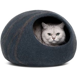 MEOWFIA Premium vilten kattenbed Cave - handgemaakt 100% merinowol schuilplaats voor katten en kittens (levendige tinten)