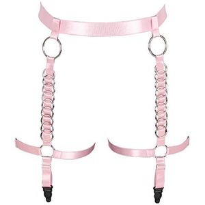 Vrouw Body Harness Kousenband Lingerie Kooi Punk Gothic Been Riem Elastische Stof Lange Buis Verstelbare Maat Taille Riem, roze, one size