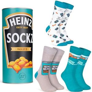 HEINZ Ketchup Crew-sokken voor heren, 3 stuks, zachte ademende sokken voor mannen, tieners, maat 8-11, cadeaus voor hem, Blauwgroene bonen, One Size