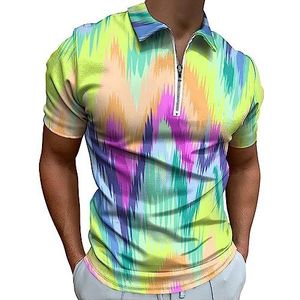 Rainbow Tie Dye poloshirt voor heren, casual T-shirts met ritssluiting en kraag, golftops, slim fit