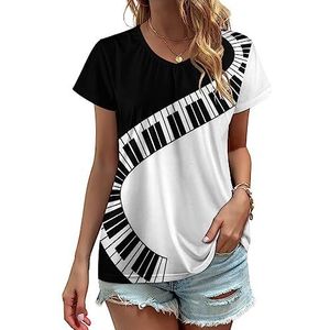 Yin Yang Piano Keys Dames V-hals T-shirts Leuke Grafische Korte Mouw Casual Tee Tops L