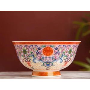 Bowls, Keramische kom * Chinese oude paleisstijl porseleinen rijstkom, papkom, soepkom 15,8 cm 6 inch emaille kleur aardewerk kom rijst hoogwaardige aangepaste Shou Bo(Color:Pink,Size:4.7in)