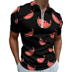 Grappige Rode Watermeloen Half Zip-up Polo Shirts Voor Mannen Slim Fit Korte Mouw T-shirt Sneldrogende Golf Tops Tees XS