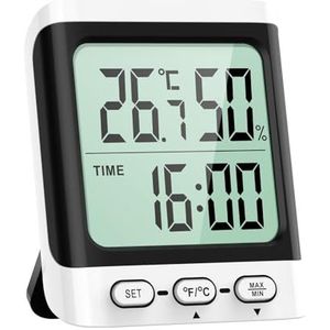 Groot LCD-scherm Digitale Binnenhuisthermometer Hygrometer Met Klokfunctie