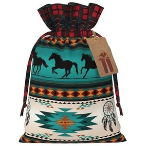 Paard Strepen Patroon Gedrukt Herbruikbare Kerst Trekkoord Gift Bag Voor Cadeaus, Xmas Party, Vakantie Decoraties (S/M)