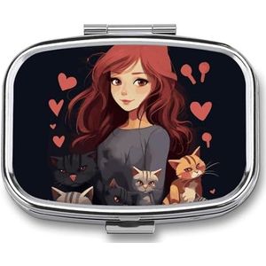 Klein pillendoosje met 2 compartimenten A Girl Who Loves Cats Medicine Pillendoosje Gepersonaliseerde Reizen Pillendoos voor Portemonnee Reizen Pillenorganisator Draagbare Dagelijkse Pillendoos voor