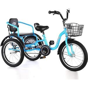Driewieler for kinderen met één snelheid for 3-12 jaar oud, 16 inch veilige cruisefiets, draagbare fiets met 3 wielen met mand en achterbank, ideaal als cadeau for kinderen(Color:Blue)