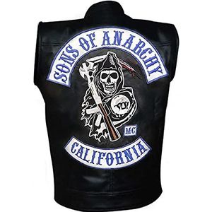 Suiting Style Heren Sons of Anarchy zwart kunstleer vest met capuchon en patch, kunstleer., S