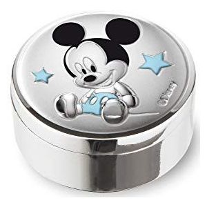 Disney Baby – Valenti & Co. – Mickey Mouse Box van zilver, ontworpen als herinneringsdoos voor babymelktanden die op de tandfee wachten, perfect als cadeau-idee
