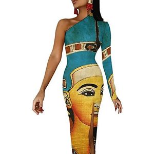 Retro oude Egyptische kunst dames jurk halve mouw avondfeest lange jurken cocktail split bodycon jurk S