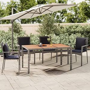 DIGBYS Tuintafel met Houten Bovenkant Grijs Poly Rotan & Massief Houten Acacia