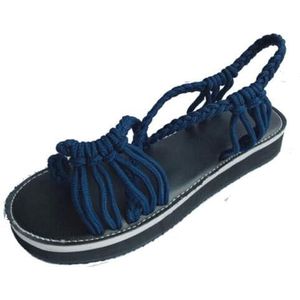 Immemorialm Platte teenslippers voor dames, schoenen, bandages, strandschoenen, zomer, casual sandalen, blauw, 38 EU