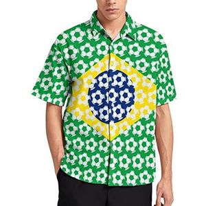 Brazilië Voetbal Hawaiiaanse Shirt Voor Mannen Zomer Strand Casual Korte Mouw Button Down Shirts met Pocket