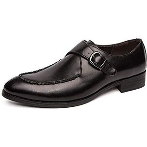 Oxford schoenen for heren instapper met ronde splitteen, monniksband, kunstleer, rubberen zool, lage blokhak, antislip buiten (Color : Black, Size : 38 EU)