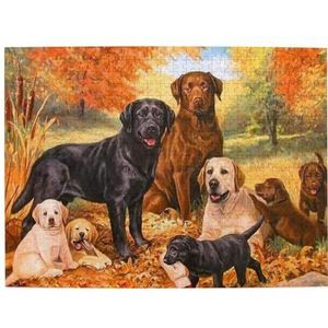 Puzzels, Houten Legpuzzels Volwassenen Uitdagende Puzzel 500 stuks Foto puzzel, Fall Labrador Lab Golden Retriever Hond Danken