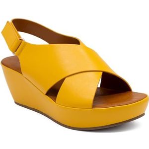 CIARA LONDON Dames Slip On Mid Heel Wedge Casual Zomer Sandalen, Haak & Lus, Slingback, Open Teen, Geel, 38 EU