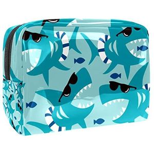 Koele blauwe haai met zwarte zonnebril print reizen cosmetische tas voor vrouwen en meisjes, kleine waterdichte make-up tas rits zakje toilettas organizer, Meerkleurig, 18.5x7.5x13cm/7.3x3x5.1in, Modieus