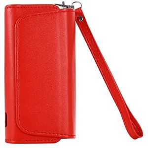 Mekeran PU lederen opbergtas voor IQOS ILUMA, hoes cover voor IQOS ILUMA met Heets Pocket met polsband (rood)