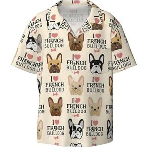 EdWal I Love Franse Bulldog Print Heren Korte Mouw Button Down Shirts Casual Losse Fit Zomer Strand Shirts Heren Jurk Shirts, Zwart, L