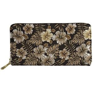 SENATIVE Vrouwen Lange Slanke Purse Mode Muti-Card Clutch Bag Pecfect Gift voor Lover, Hawaïaanse Hibiscus (bruin) - 20201208Z21-3