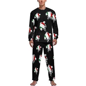 ITALIAANSE VLAG Zachte heren pyjama set comfortabele lange mouwen loungewear top en broek geschenken XL