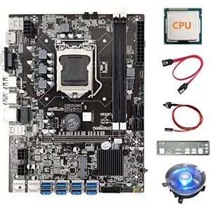 AMIUHOUN B75 ETH Mijnbouw Moederbord 8XUSB3.0+CPU+Baffle+ Kabel+Schakelkabel+Fan LGA1155 B75 USB BTC Moederbord