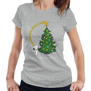 Peanuts Snoopy Woodstock Brighten Your Christmas T-shirt voor dames, Hei Grijs, L