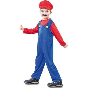 DISFRAZZES Bros Verkleed kostuum voor meisjes en jongens, Bros Classic kostuums, loodgieterkostuum, hoed en snor voor carnaval, Halloween (5-6 jaar, rood)