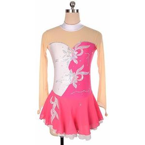 UPPJPBSW Dames Ijshockey Jurk Mouwloos Kunstrijpak Ritmische Gymnastiek Met Strass Chiffon Jurk,White+rose red,M