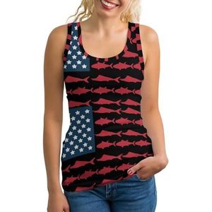 Amerikaanse vlag vissen vrouwen tank top mouwloos T-shirt pullover vest atletische basic shirts zomer bedrukt