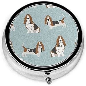 Pil Box Basset Hound Pet Hond Pil Case voor Portemonnee Leuke Kleine Reizen Ronde Pil Organizer