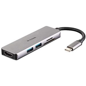 D-Link USB C-hub 5-in-1 met HDMI- en SD- en microSD-kaartlezer, 2 USB 3.0-poorten, 1 SD-microSD dubbele kaartlezer, 1 HDMI 4K-poort, MAC Windows Linux (DUB-M530-US)