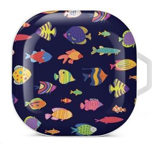 Set van tropische vissen oordopjes hoesje compatibel met Samsung hard shell beschermhoes wit stijl
