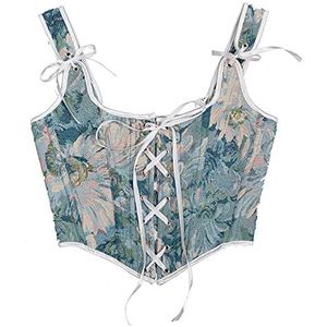 Womens Sexy Bustier Corset Top Y2K Eyelet Lace-up Floral Print Push Up Crop Tops Vintage Tank Party Clubwear Bodice