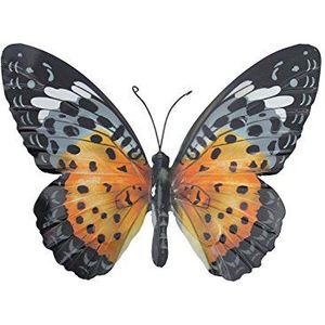 Primus Vlinder van metaal, groot, ideaal als wanddecoratie voor de tuin of je huis, oranje en zwart